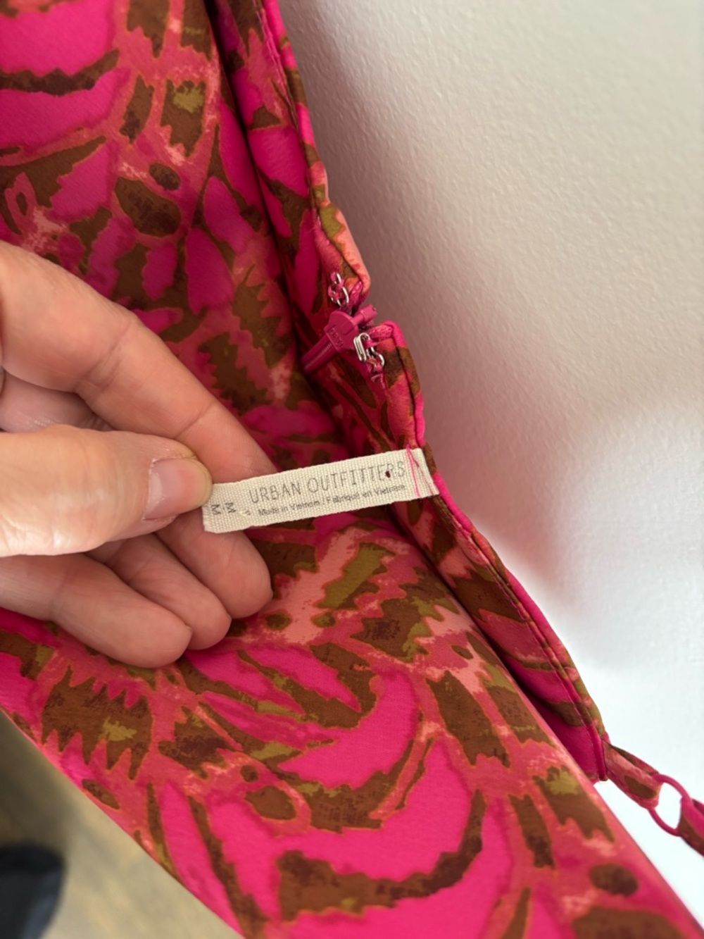 Urban Outfitters Summer Vacation Pink/Brown Patterned Scoop Neck Mini Slip Dress - Picture 3 of 9